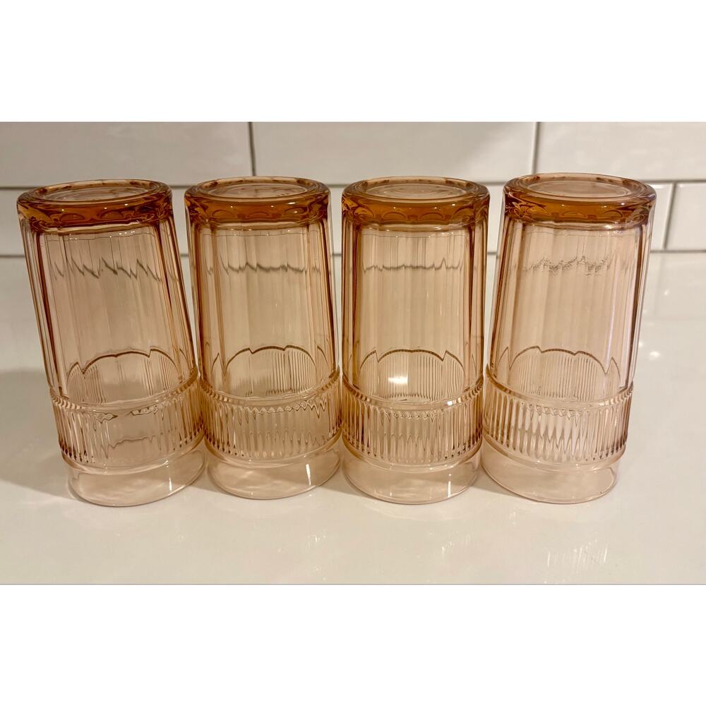 Set of 4 Vintage Pink Anchor Hocking Annapolis Rosewater Glassess Tumblers